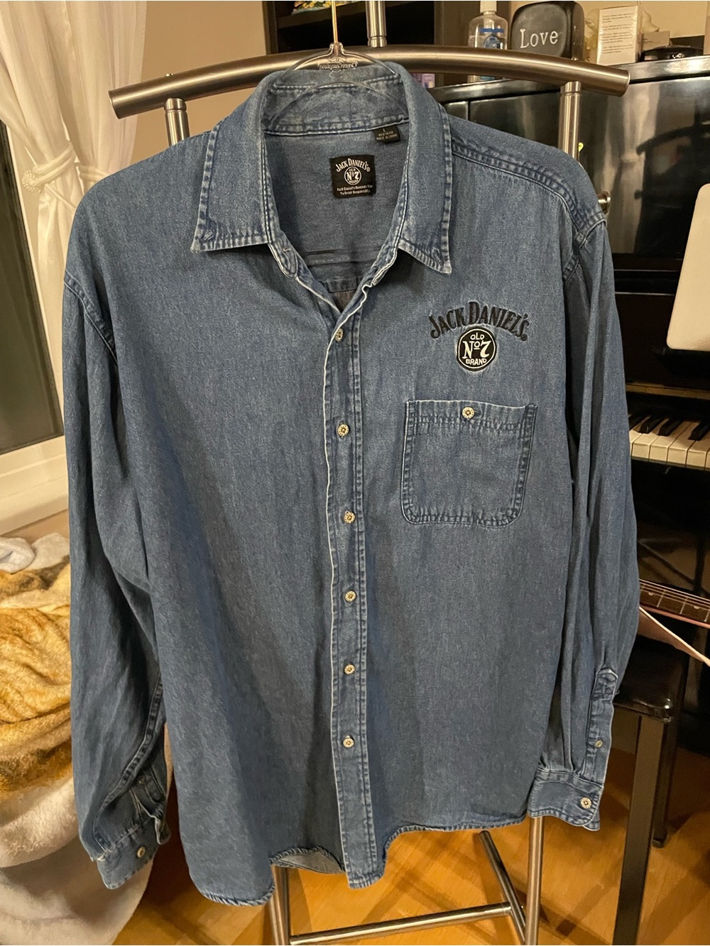Jack Daniels Men’s Denim Button-Down Shirt in Blue with Chest Logo